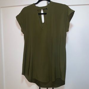 Express medium short sleeve deep olive green blouse